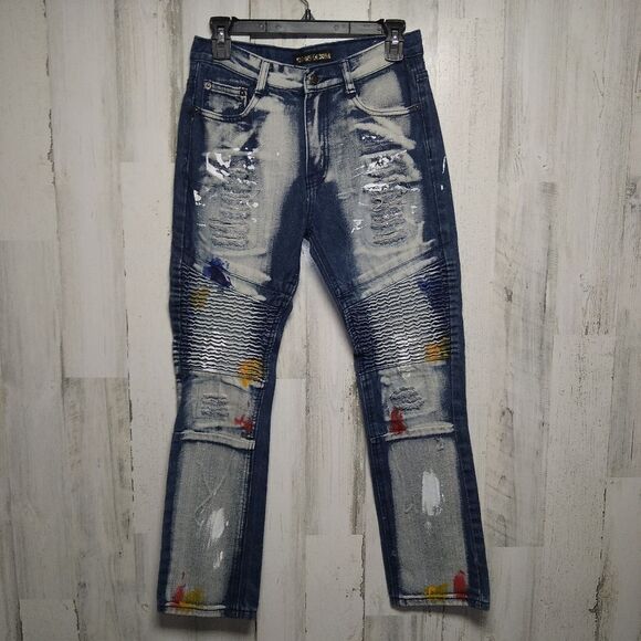 GS-115 Paint Splatter Moto Distressed Jeans Boys 14 - Picture 1 of 9